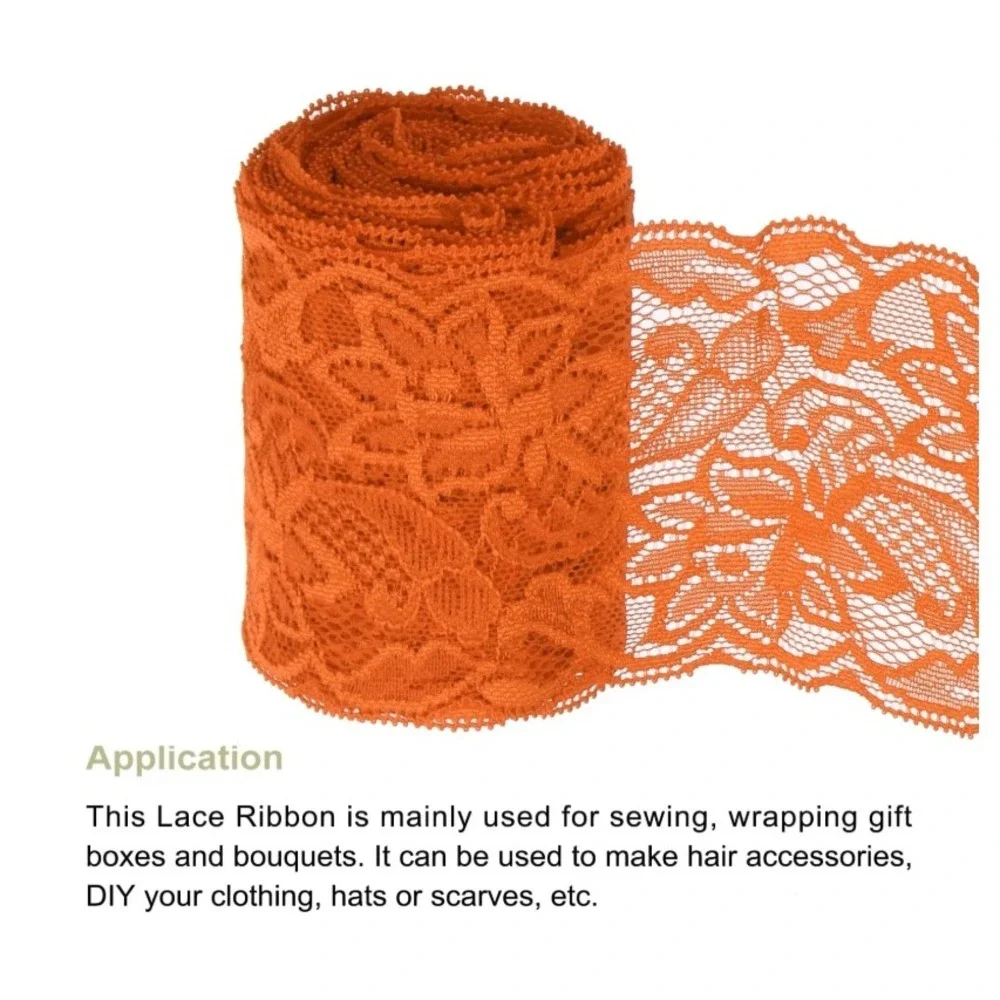 MECCANIXITY Elastic Lace Ribbon Unisex 5yd Dark Orange Floral Pattern Trim